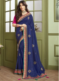 Dazzling Soft Silk Saree With Elegant banarasi Border And Contrast Heavy Work Blouse Piece