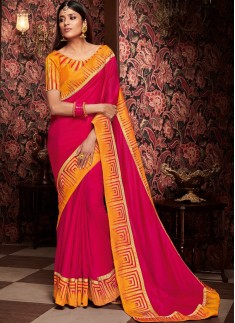 Decent Border Saree With Contrast Heavy Blouse