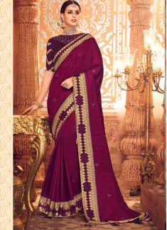 Decent Look Border Saree With Contrast Heavy Work Blouse Piece