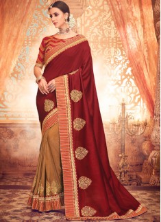Decent Look Border Saree With Contrast Heavy Work Blouse Piece