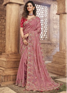 Decent Look Organza Saree With Contrast Heavy Work Blouse Piece