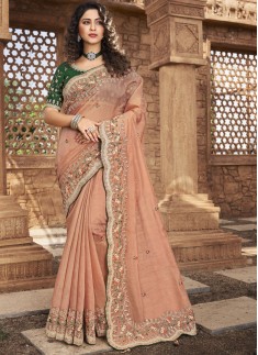 Decent Look Organza Saree With Contrast Heavy Work Blouse Piece