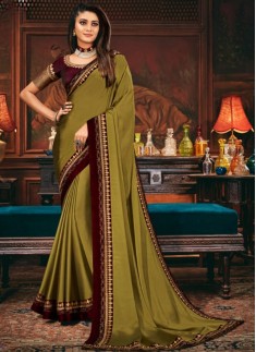 Decent Look Plain Saree With Contrast Heavy Work Blouse Piece