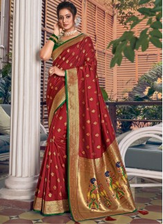 Decent Look Soft Silk Saree with Contrast Heavy Work Blouse Piece