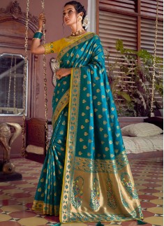 Decent Look Soft Silk Saree with Contrast Heavy Work Blouse Piece