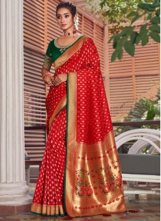 Decent Look Soft Silk Saree with Contrast Heavy Work Blouse Piece