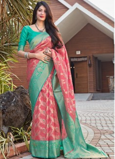 Decent Look Soft Silk Weaving Saree With Contrast Blouse Piece