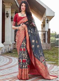 Decent Look Soft Silk Weaving Saree With Contrast Blouse Piece