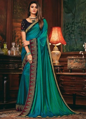 Decent Look Weaving Saree With Contrast Heavy Work Blouse Piece