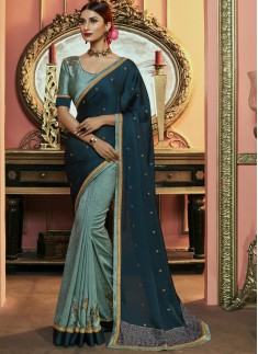 Decent Small Border Saree With Fancy Contrast Blouse Piece
