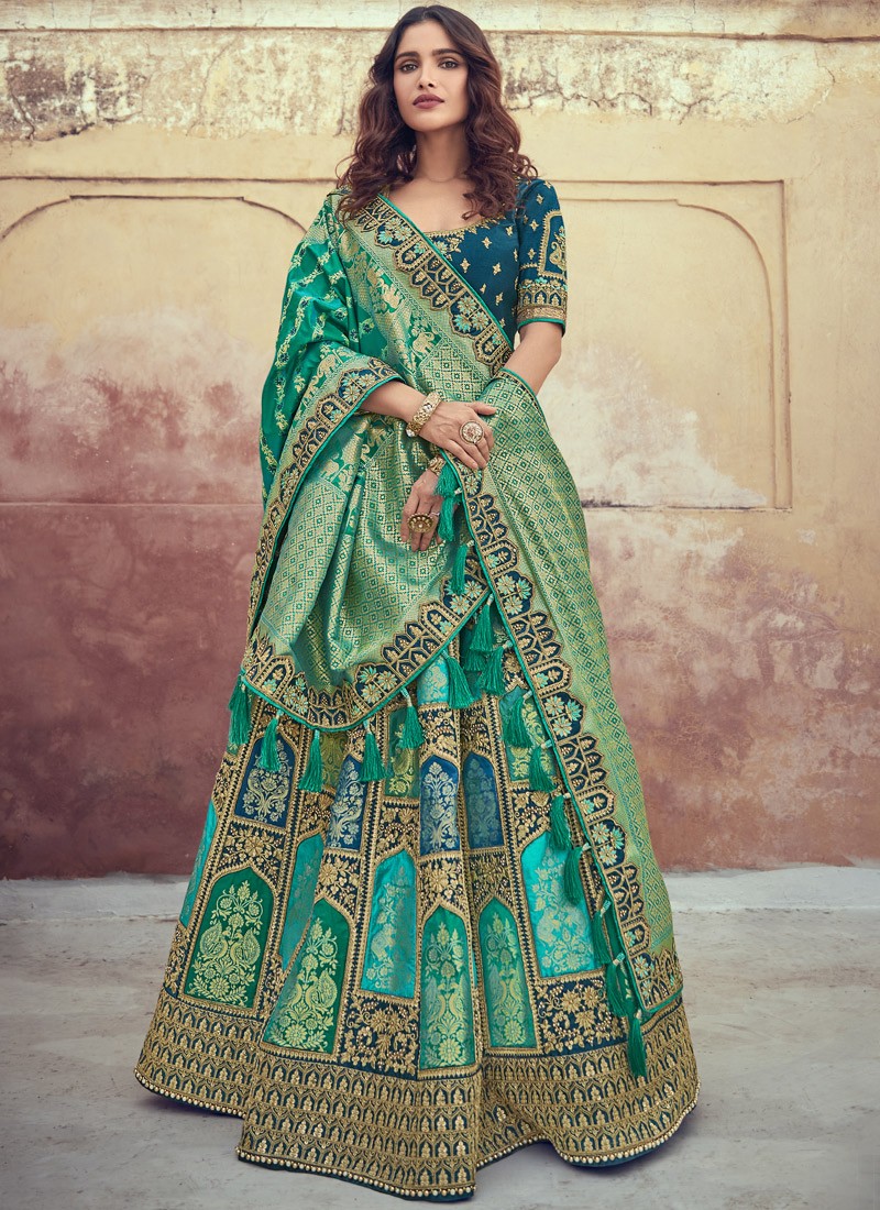 Rangpur Lehengas : Buy Rangpur Orange Lehenga Set With Blue Banarasi Dupatta  Online | Nykaa Fashion.