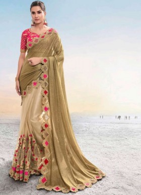 Designer Cutwork Border Saree With Half n Half Style Including Fancy Blouse Piece