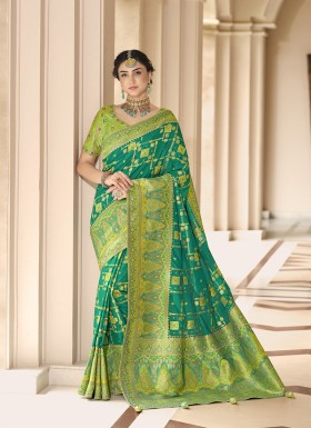 Designer Green Gaji Silk Woven Saree