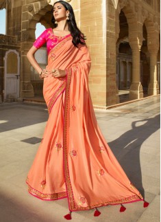 Designer Light Work Saree With Contrast Work Blouse Piece