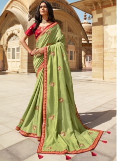 Designer Light Work Saree With Contrast Work Blouse Piece