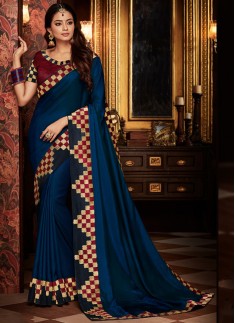 Designer Look Saree With Contrast Heavy Blouse Piece