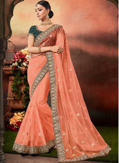 Designer Saree with decent Border And Contrast Blouse Piece