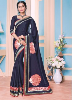 Designer saree with Excellent work and navy blue color