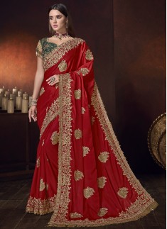 Designer Saree With Pure Satin Fabric And Designer Blouse Piece