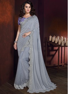 Designer Saree With Korean Fabric And Designer Blouse Piece