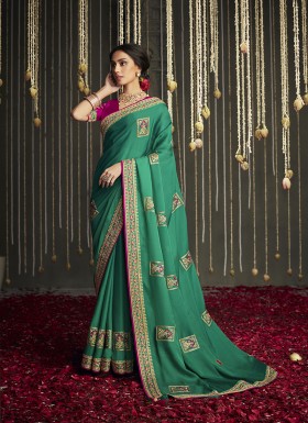 Designer Sea Green Saree With Beautiful Zari Motifs