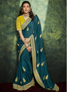 Designer Soft Silk Fabric Saree With Contrast Fancy Work Blouse Piece