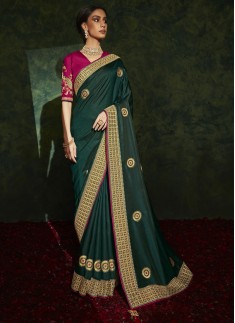 Designer Soft Silk Fabric Saree With Contrast Fancy Work Blouse Piece