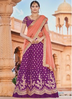 Designer Soft Silk Lehenga Choli With Contrast Net Dupatta