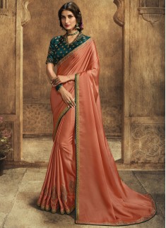 Designer Soft Silk Saree With Contrast Fancy Work Blouse Piece