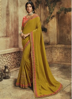 Designer Soft Silk Saree With Contrast Fancy Work Blouse Piece