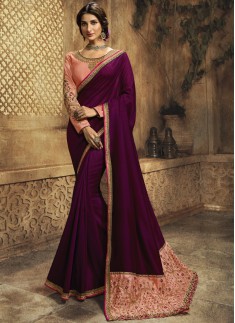 Designer Soft Silk Saree With Contrast Fancy Work Blouse Piece