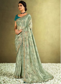 Designer Tissue Fabric saree with Contrast Blouse Piece