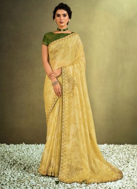 Designer Tissue Fabric saree with Contrast Blouse Piece