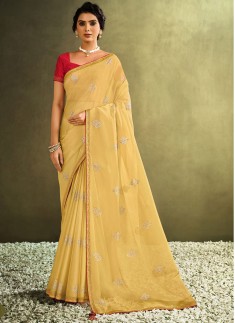 Designer Tissue Fabric saree with Contrast Blouse Piece