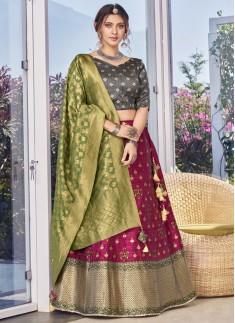Elegant Banarasi Silk Lehenga Choli With Contrast Dupatta