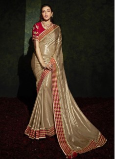 Elegant Fancy Fabric Saree With Contrast Fancy Work Blouse Piece