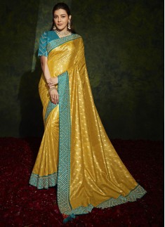 Elegant Fancy Fabric Saree With Contrast Fancy Work Blouse Piece