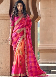 Elegant Look Banarasi Silk Saree With Heavy Blouse