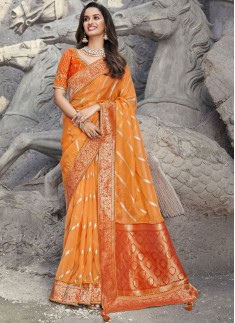 Elegant Look Net Organza Fabric Saree With Contras