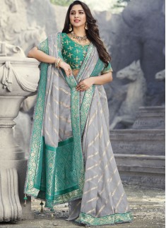 Elegant Look Net Organza Fabric Saree With Contras