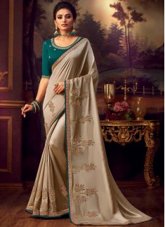 Elegant Look Simple Work Saree With Contrast Designer Blouse Piece