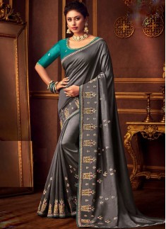 Elegant Look Simple Work Saree With Contrast Designer Blouse Piece