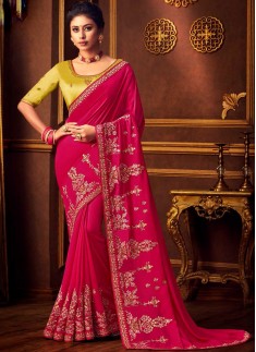 Elegant Look Simple Work Saree With Contrast Designer Blouse Piece