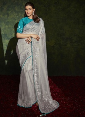 Elegant Organza Fabric Saree With Contrast Fancy Work Blouse Piece