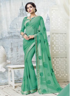 Elegant Rama Green Color Saree With Resham Work