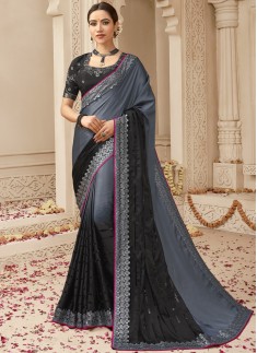 Elegant Silk Saree With Contrast Heavy Blouse Piece