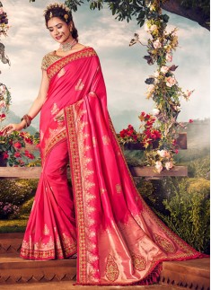 Elegant Silk Saree With Work And Contrast Heavy Work Blouse Piece