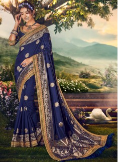 Elegant Silk Saree With Work And Heavy Work Blouse Piece