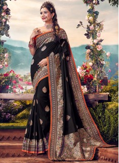 Elegant Silk Saree With Work And Contrast Heavy Work Blouse Piece