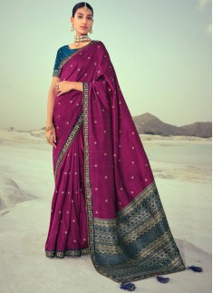 Elegant Slub Silk Fabric Saree With Contrast Weaving Blouse Piece